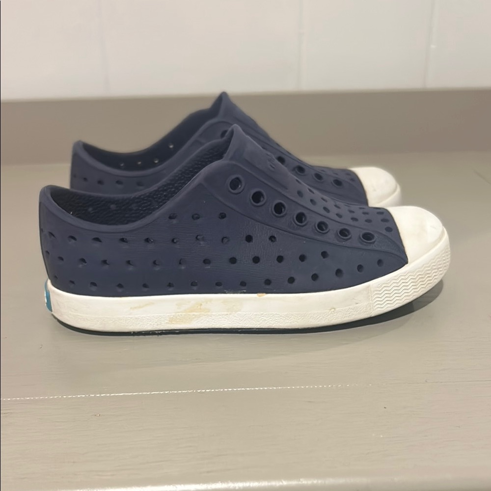 Native Blue and White Perforated Slip-On Sneakers